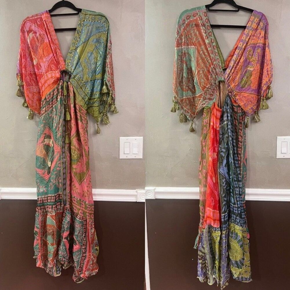 FARM Rio Multicolor Patchwork Midi Dress in Teal, Coral & Mustard - Picture 4 of 8